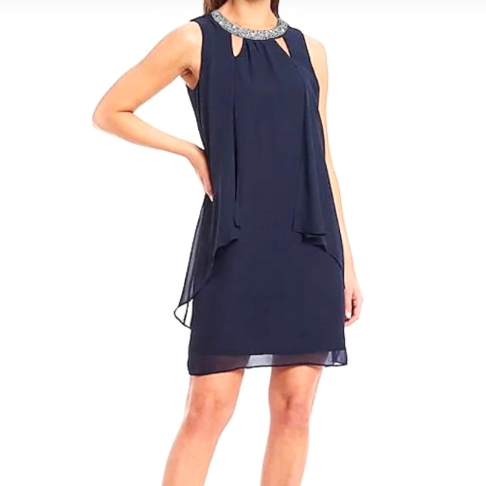 SLNY Sheath Cutout Beaded Halter Chiffon Dress Sz 16W Knee‎ length Sleeveless